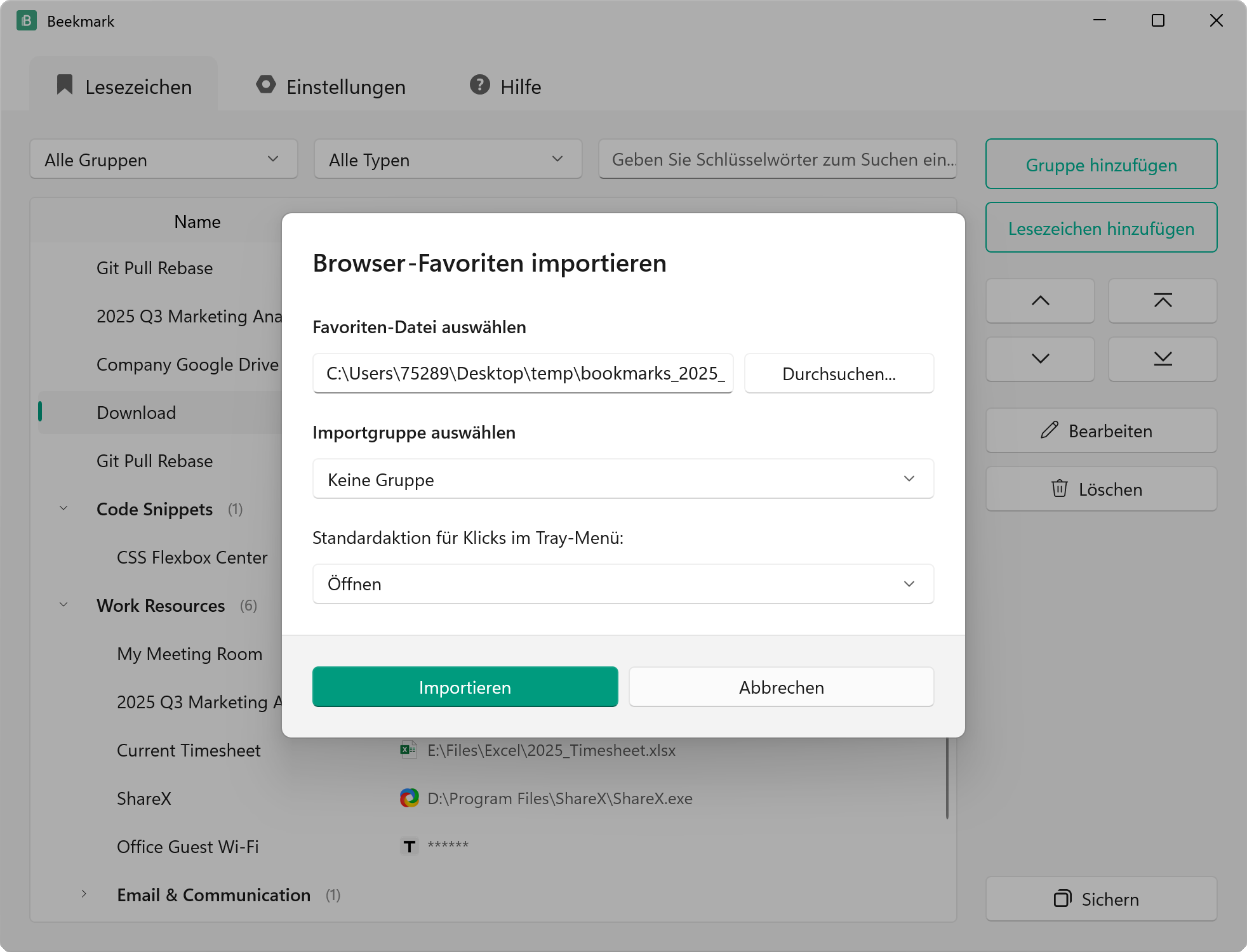 Browser-Favoriten Importieren