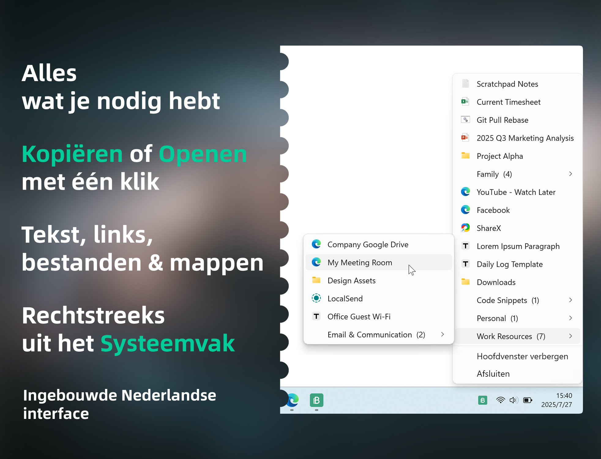 Beekmark Systeemvak Menu Gebied